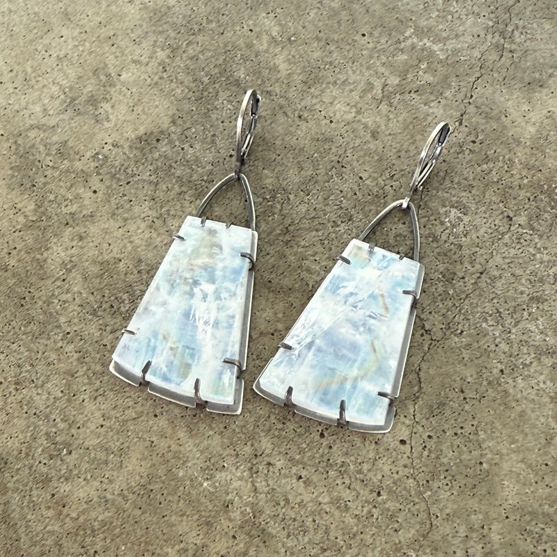 rainbow moonstone geometric earrings