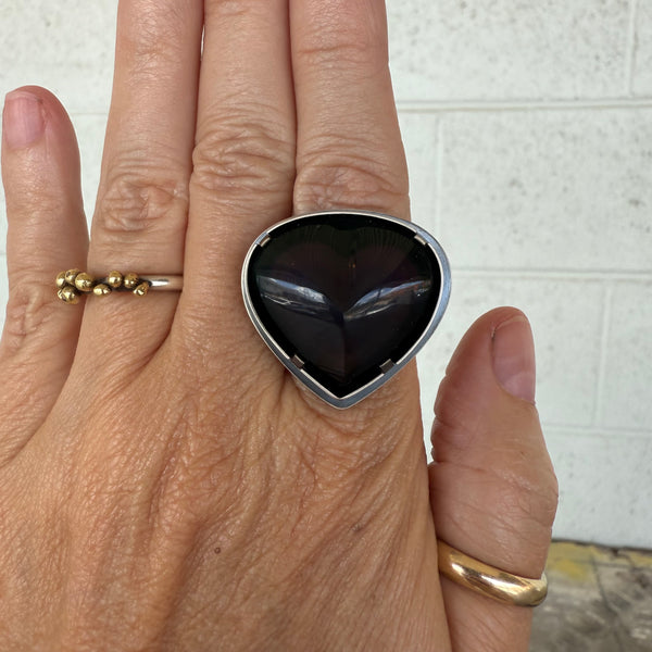 rainbow obsidian heart ring