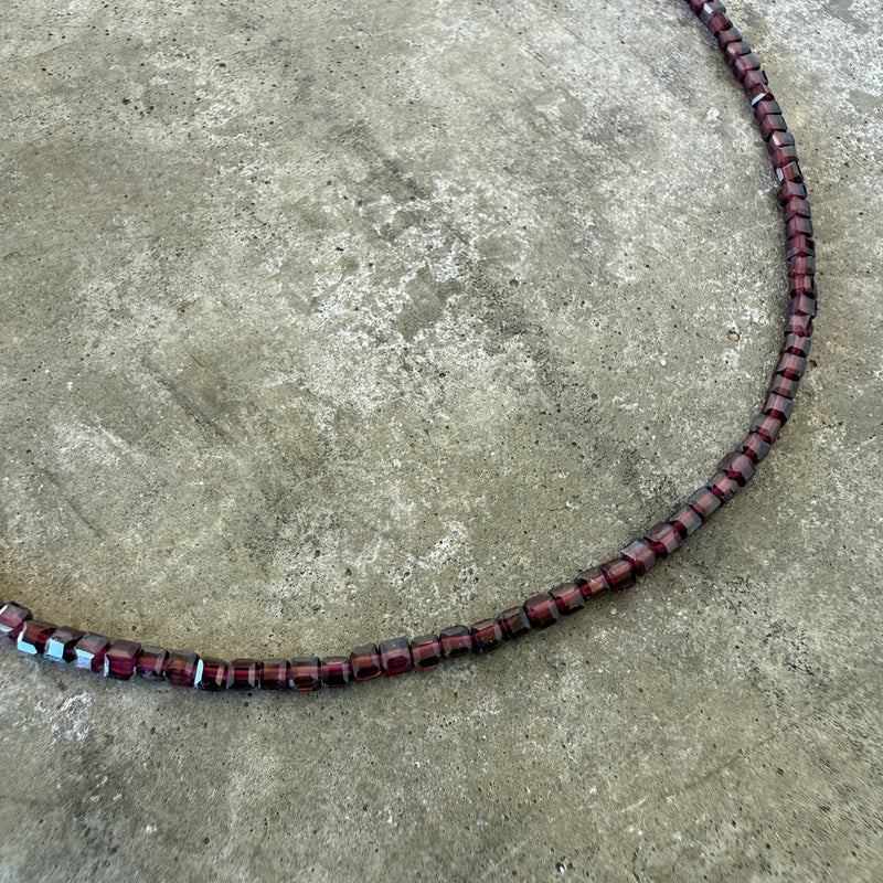 faceted garnet cube necklace