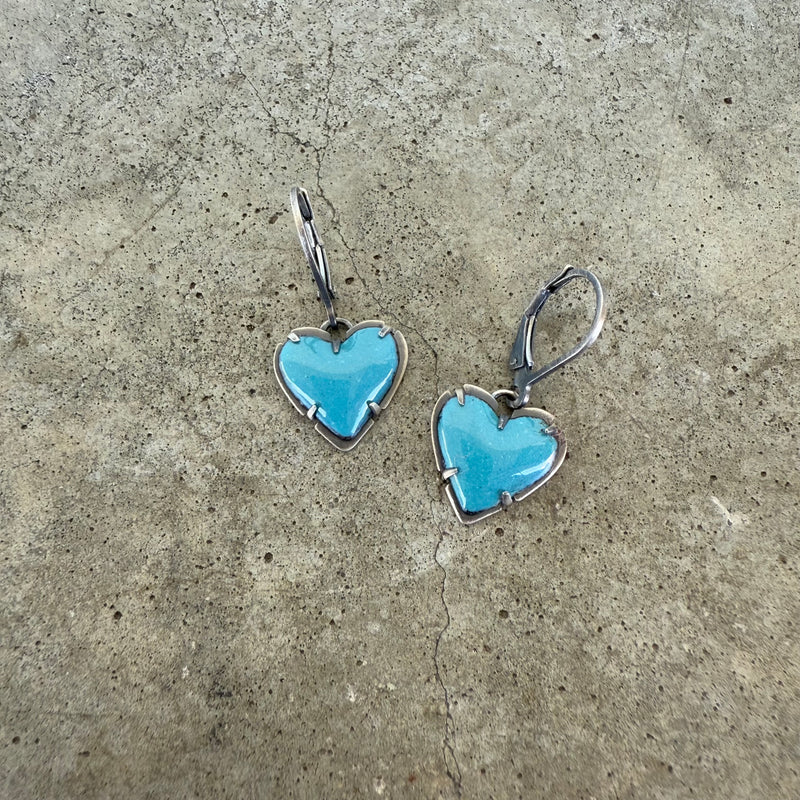 tiny heart drop earrings-turquoise