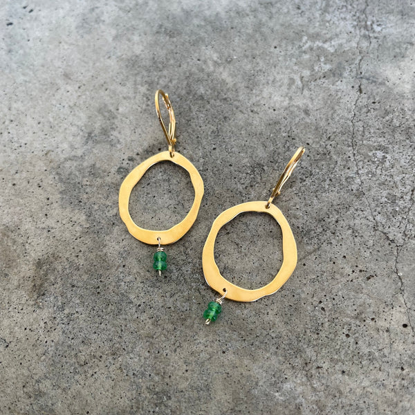 single rough cut earring with emerald-vermeil