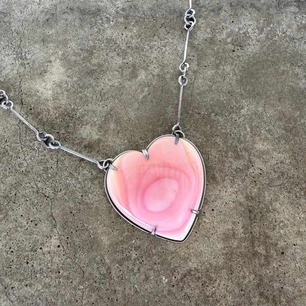 large pink conch heart necklace