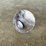 hammered disc ring with rose quartz