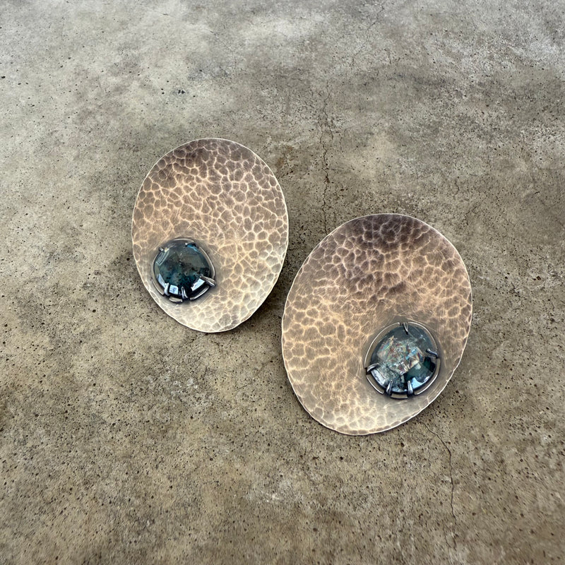 hammered oval with kyanite earrings