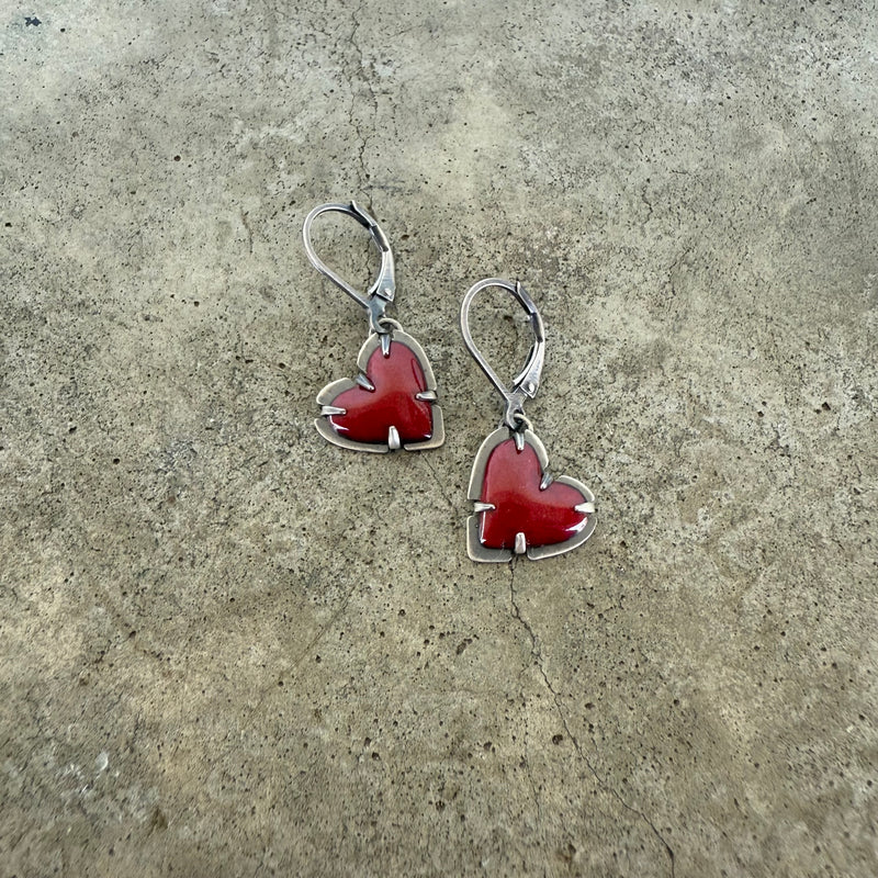 tiny dangle enamel heart earrings