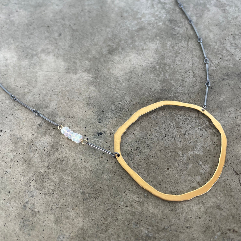 asymmetrical gold rough cut and opal necklace