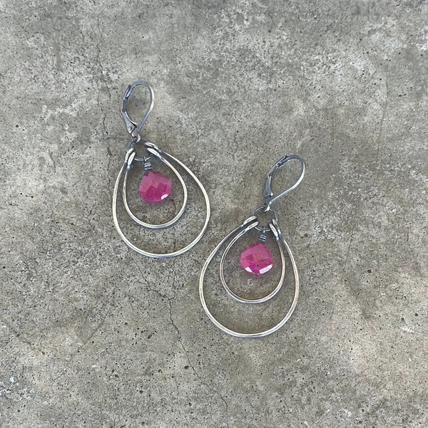 small double stirrup earrings with ruby