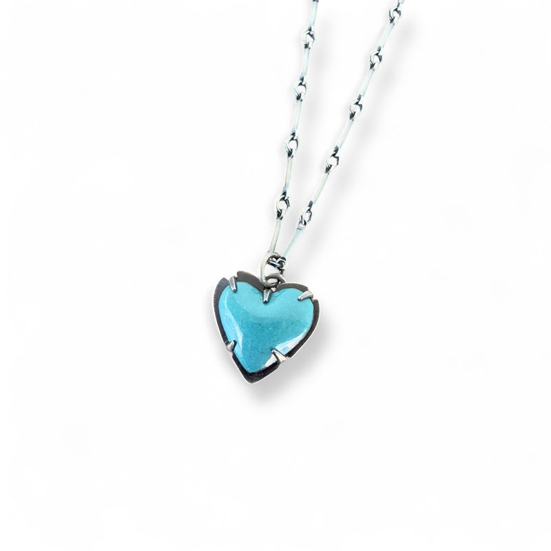 tiny enamel heart necklace-turquoise