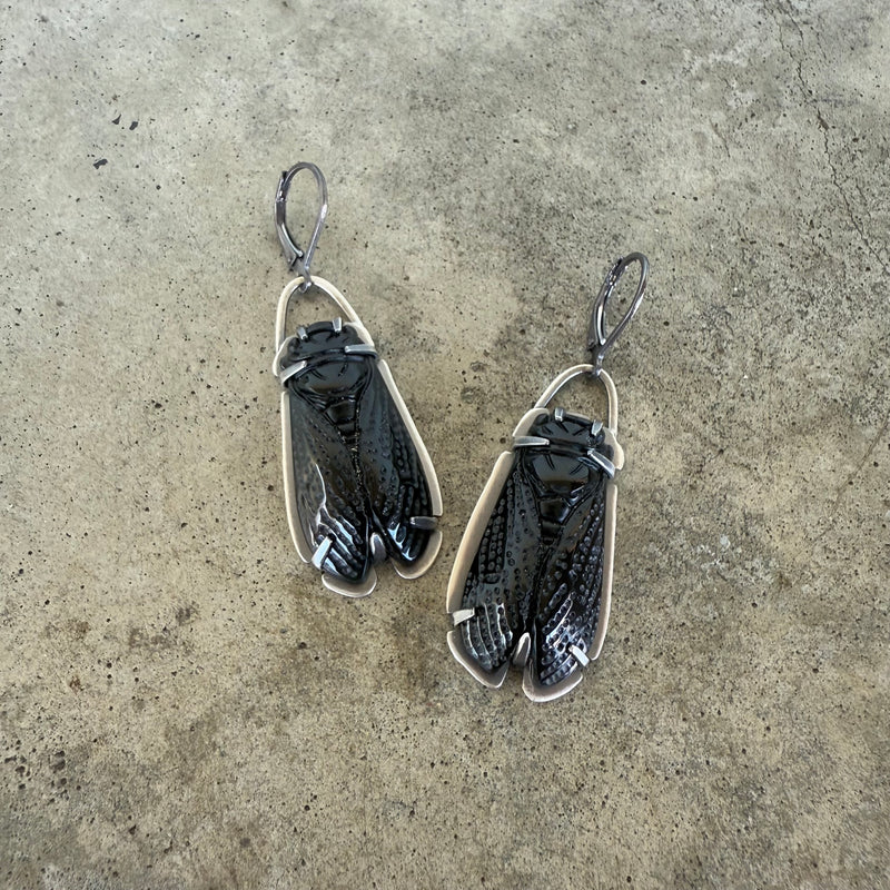 black obsidian cicada earrings