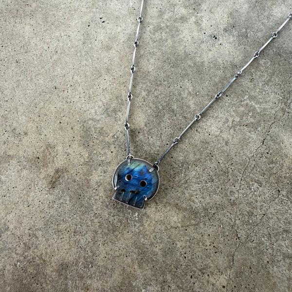 labradorite skull necklace