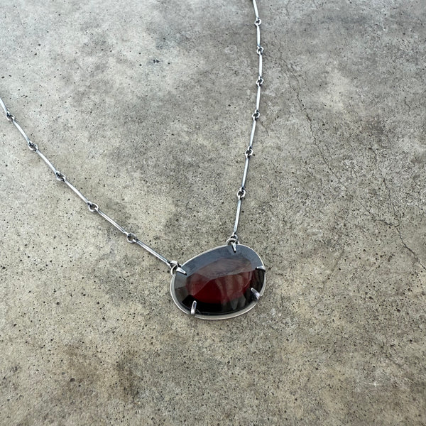 faceted garnet single stone necklace