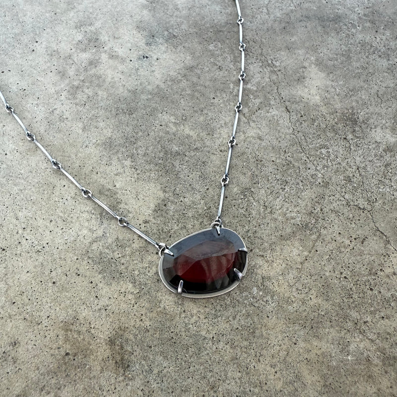 faceted garnet single stone necklace
