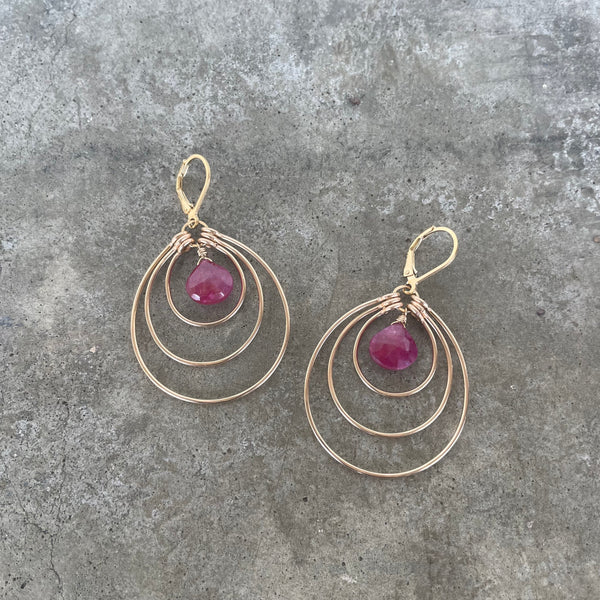 medium triple stirrup earrings with ruby