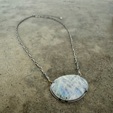 large rainbow moonstone two tone freeform necklace