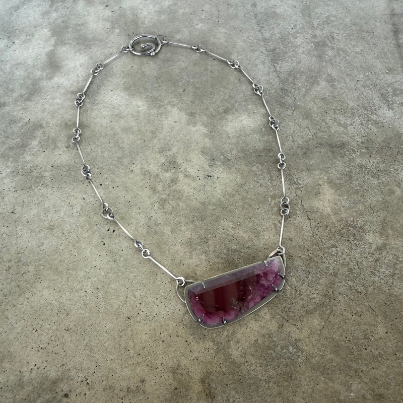 pink tourmaline slice necklace