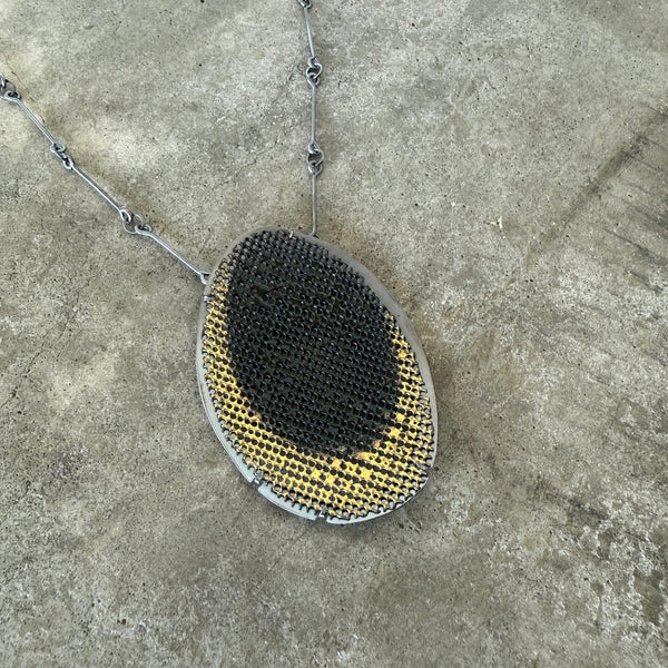 half moon enamel mesh necklace