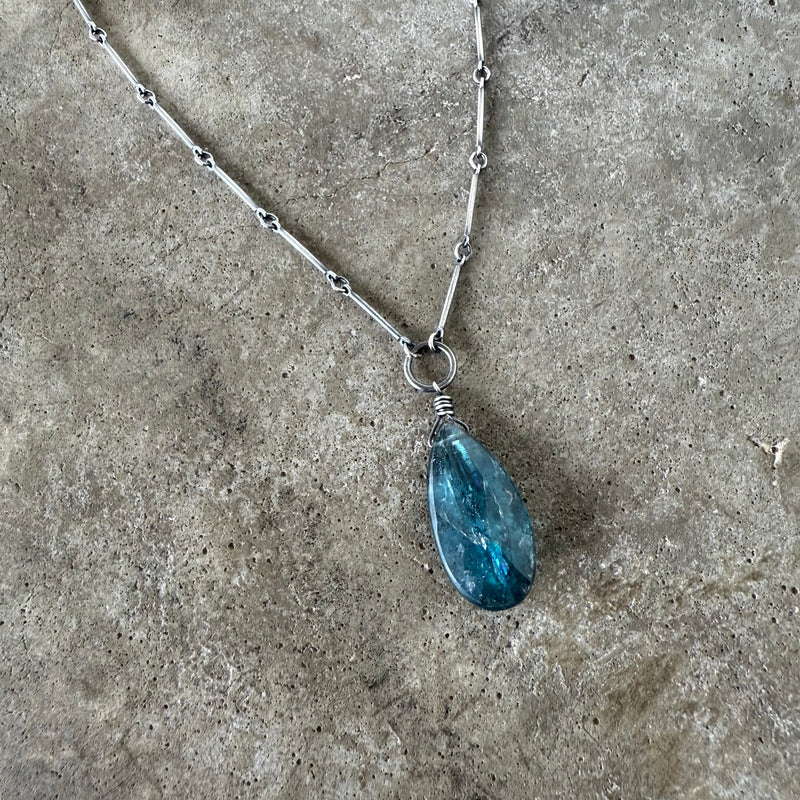 faceted aqua kyanite teardrop necklace