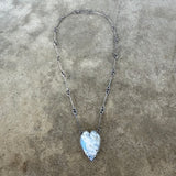 rainbow moonstone long heart necklace