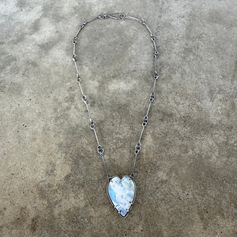 rainbow moonstone long heart necklace