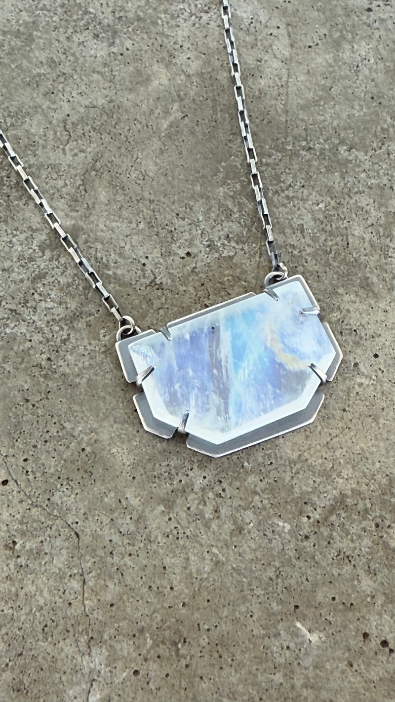 rainbow moonstone geometric necklace