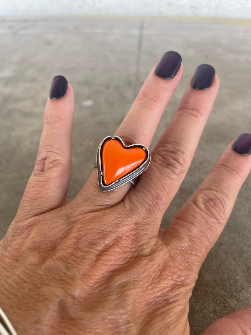 orange enamel heart ring