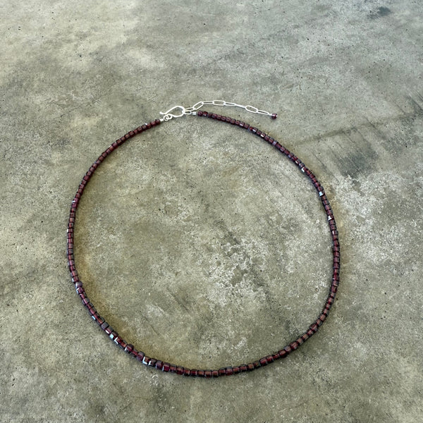 faceted garnet cube necklace