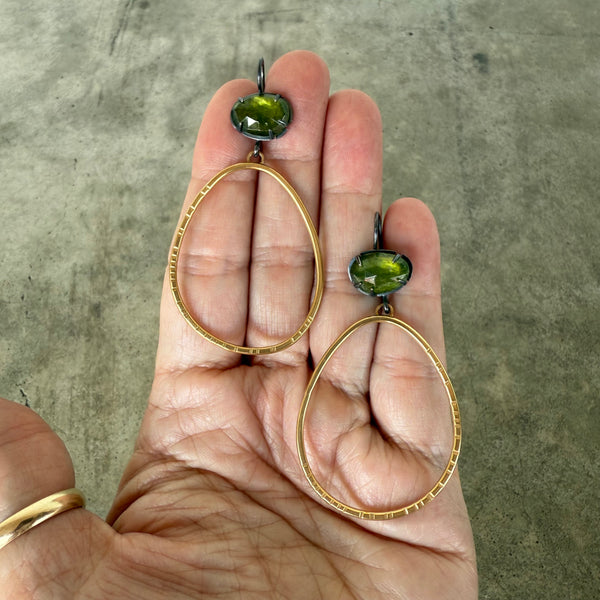 vesuvianite two tone hatch hoop earrings