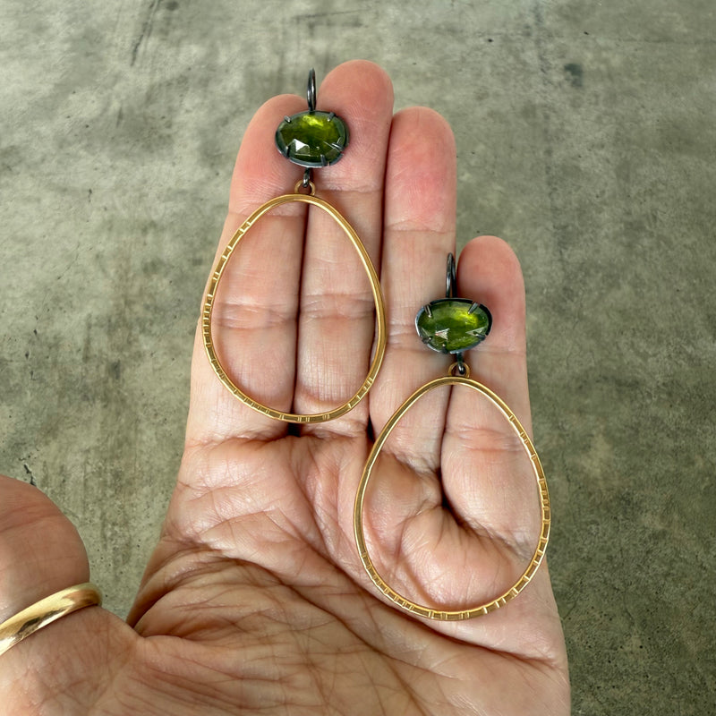 vesuvianite two tone hatch hoop earrings