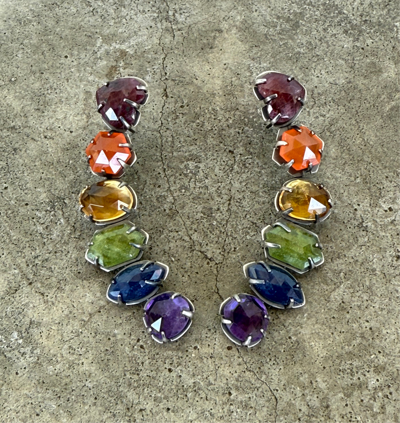 rainbow 6 stone earrings