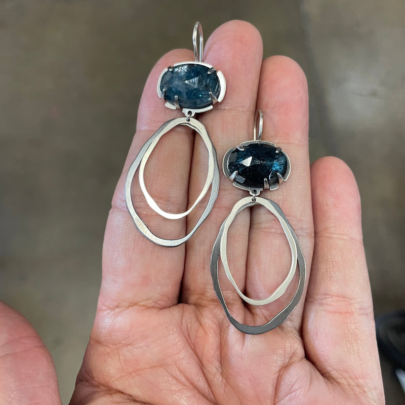 aqua kyanite double rough cut earrings