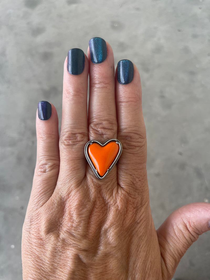 orange enamel heart ring