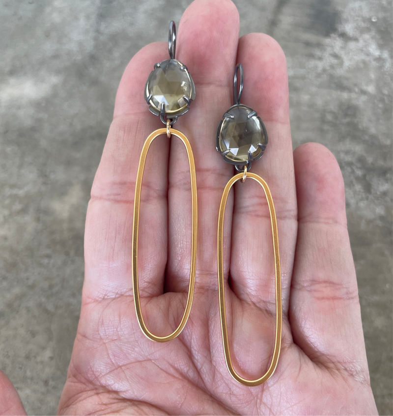 citrine long oval earrings