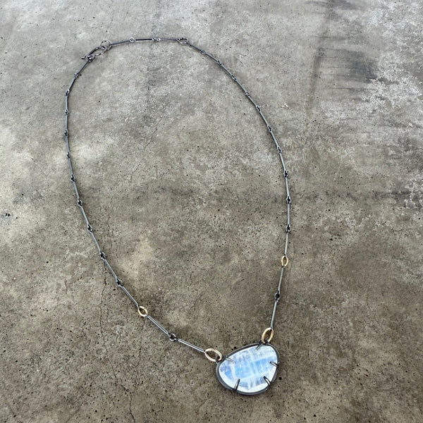 rainbow moonstone two tone freeform necklace