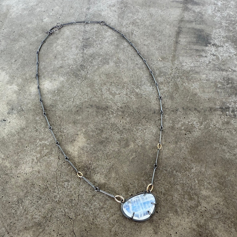 rainbow moonstone two tone freeform necklace