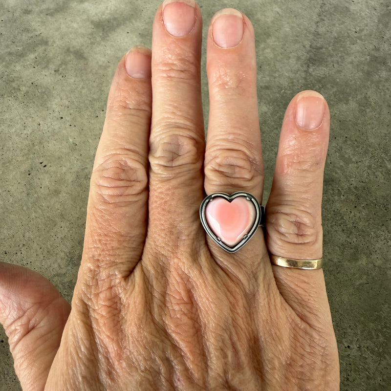 small pink conch heart ring