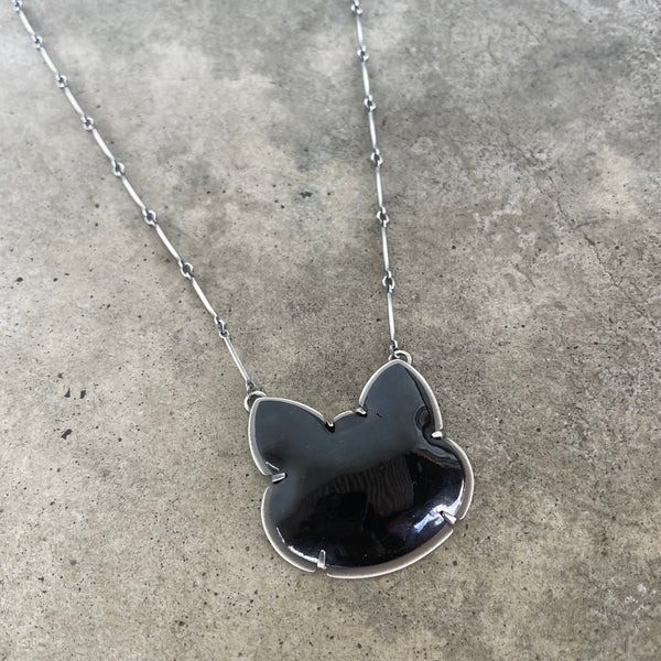 large enamel black cat necklace