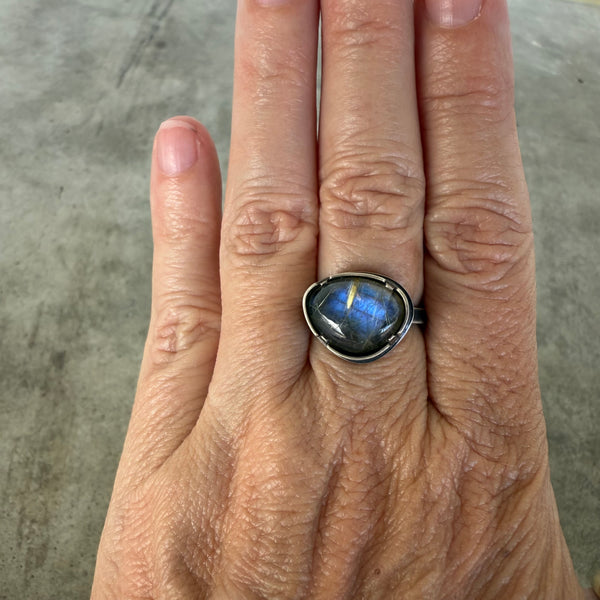 small labradorite rutilated quartz doublet ring