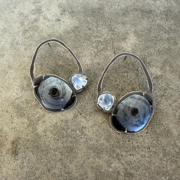 enamel and rainbow moonstone earrings