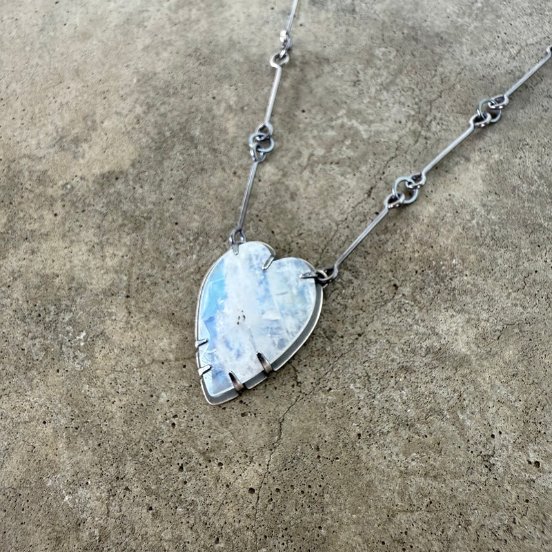 rainbow moonstone long heart necklace