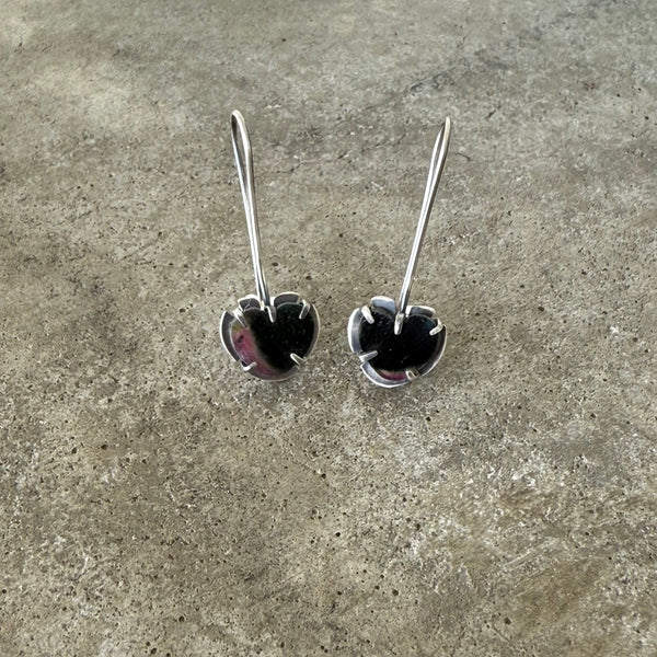watermelon tourmaline tiny heart earrings