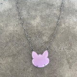 enamel pink cat necklace