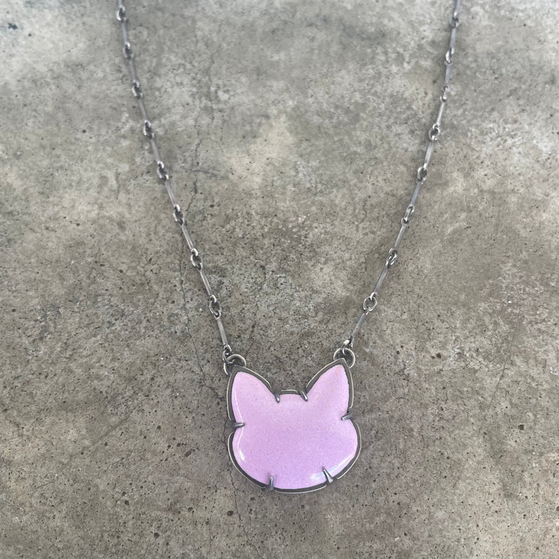 enamel pink cat necklace