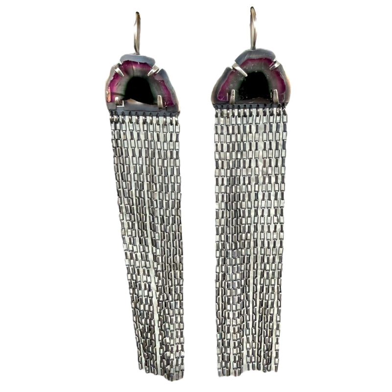 watermelon tourmaline fringe earrings