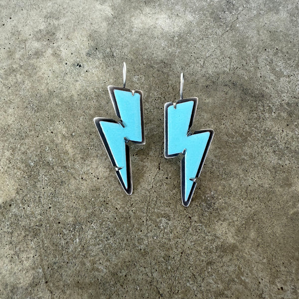 enamel lightning bolt earrings-blue