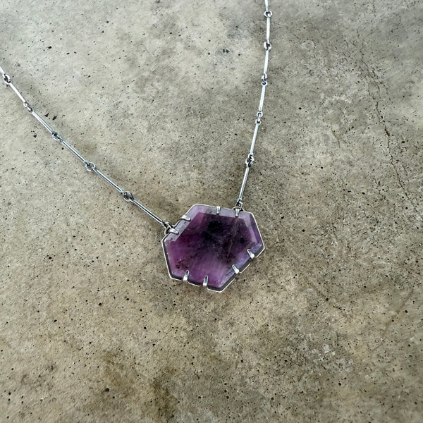 silky sapphire geometric necklace