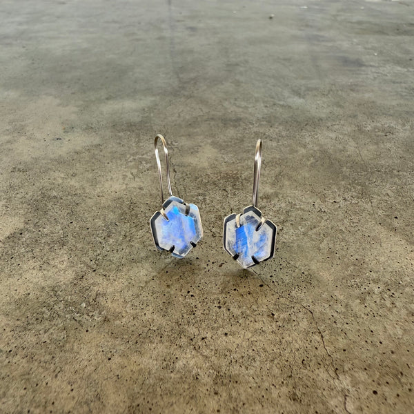 rainbow moonstone hexagon earrings