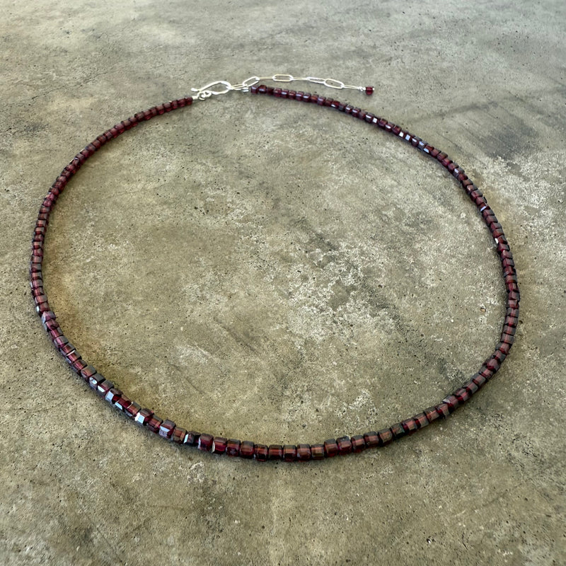 faceted garnet cube necklace