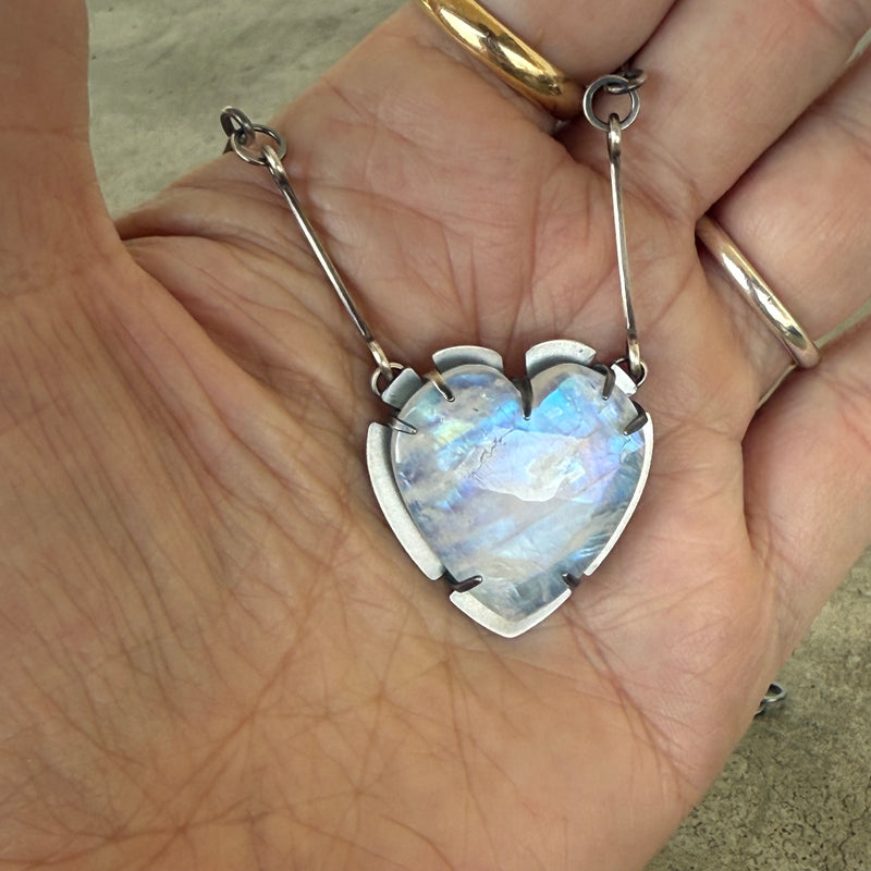 rainbow moonstone heart necklace
