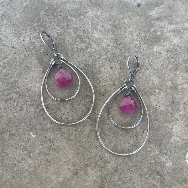 medium double stirrup earrings with ruby