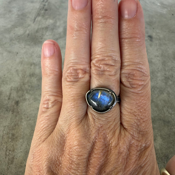 small labradorite rutilated quartz doublet ring